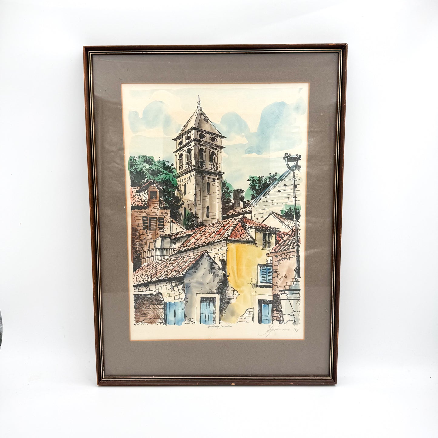 Curated Find | Framed Korčula, Croatia Vintage Watercolour - signed (Pre-Loved)